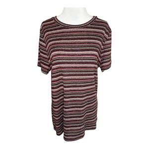 Bobeau Nordstrom Striped Knit‎ Tee T Shirt Top Oxblood Multi Womens XL NWT